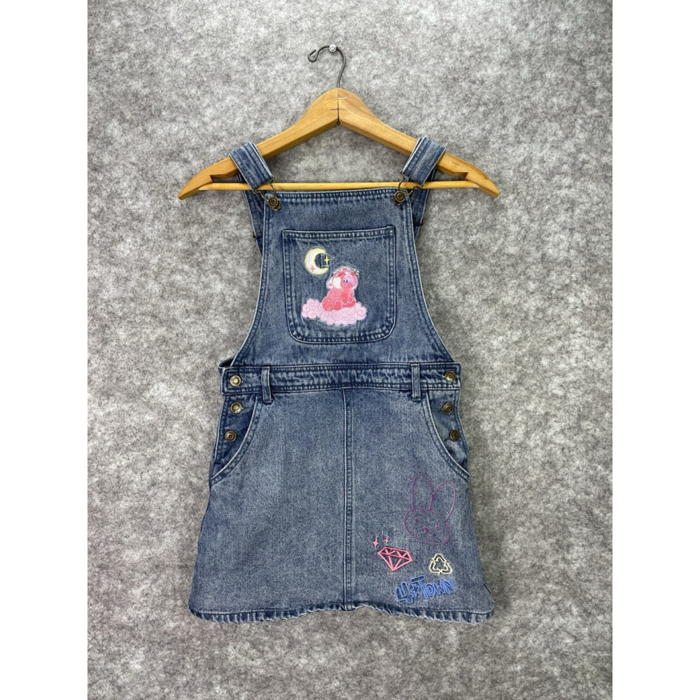 Disney Turning Red Denim Jumper Dress Girls Size 9/10 Embroidered Panda 4 Town
